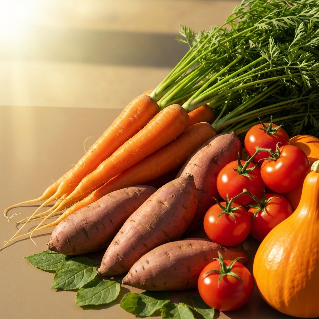 Arranged carotenoid-rich vegetables and roots